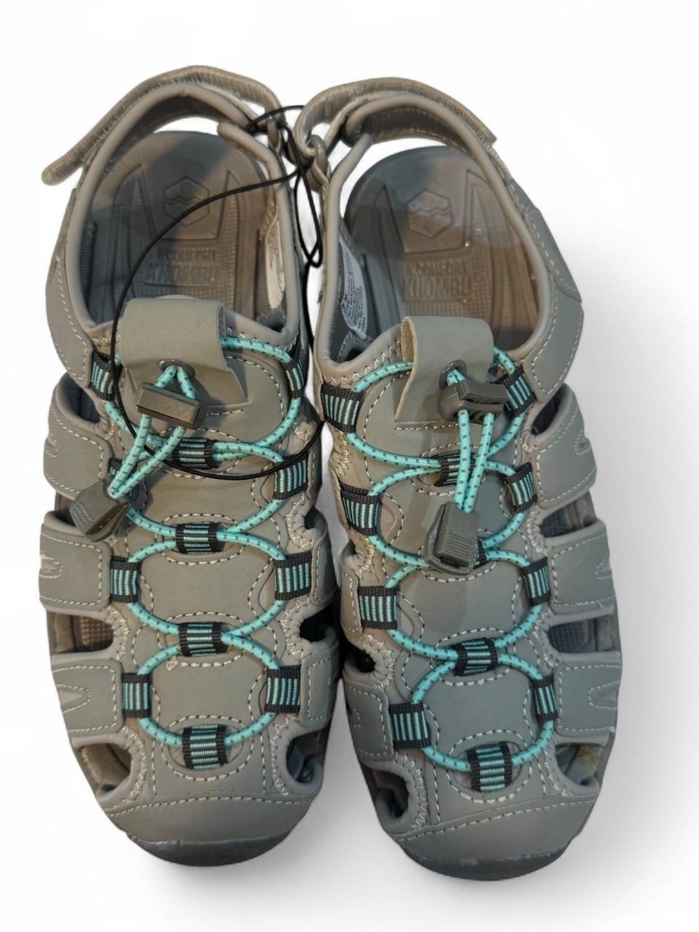 Khombu Gray Outdoor Sandals with Teal Strap Accent - Picture 2 of 6